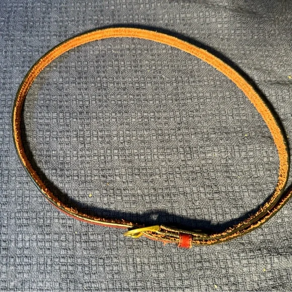 Vintage Leegin Brown Leather Belt with Brass Buckle women’s belt skinny - Picture 2 of 6